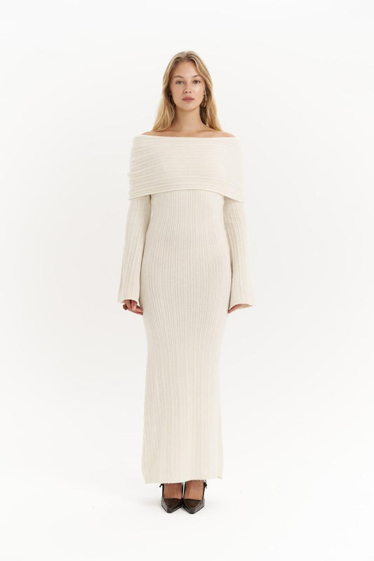 Valencia Carmen Collar Long Knit Dress